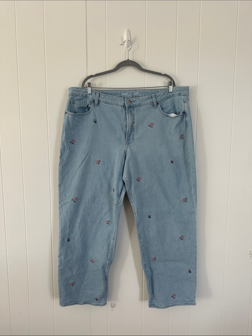 Old Navy Light Blue OG LOOSE high rise Jeans with Pink Floral Details